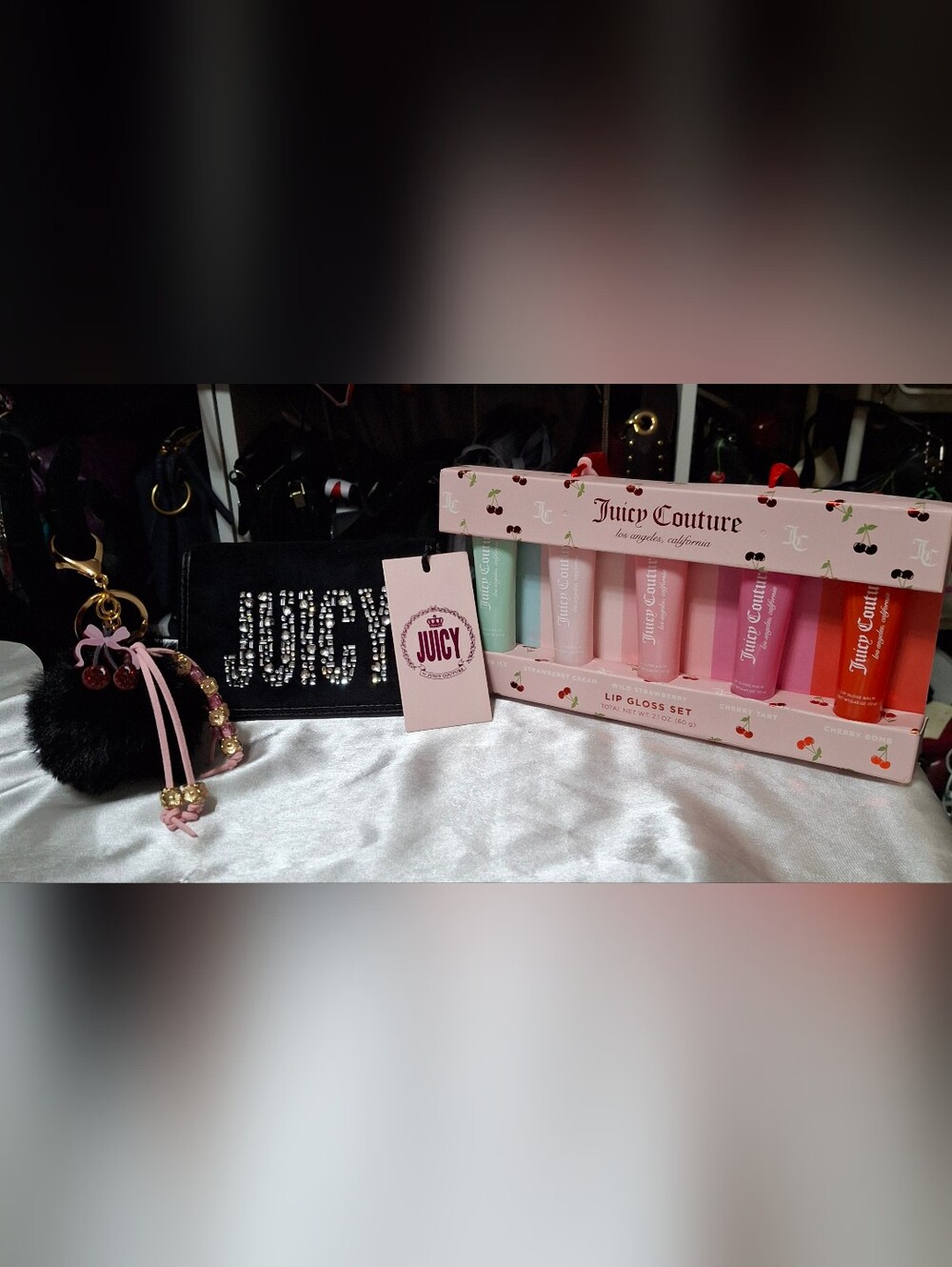Juicy Couture Black Card Coin Pouch Nwt + Juicy Lip Gloss + Bag Charm Bundle